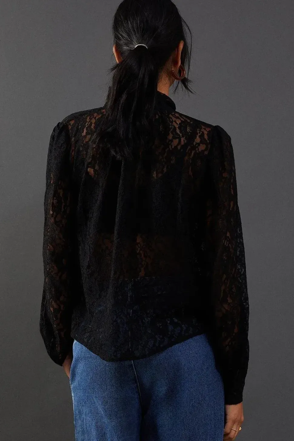Lace Tie Neck Blouse