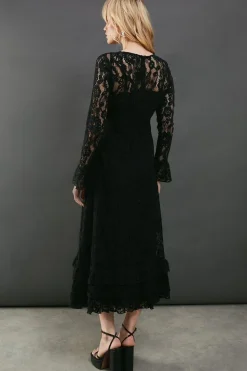 Lace Tiered Ruffle Midaxi Dress