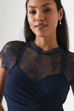 Lace Top Wrap Waist Chiffon Bridesmaid Dress