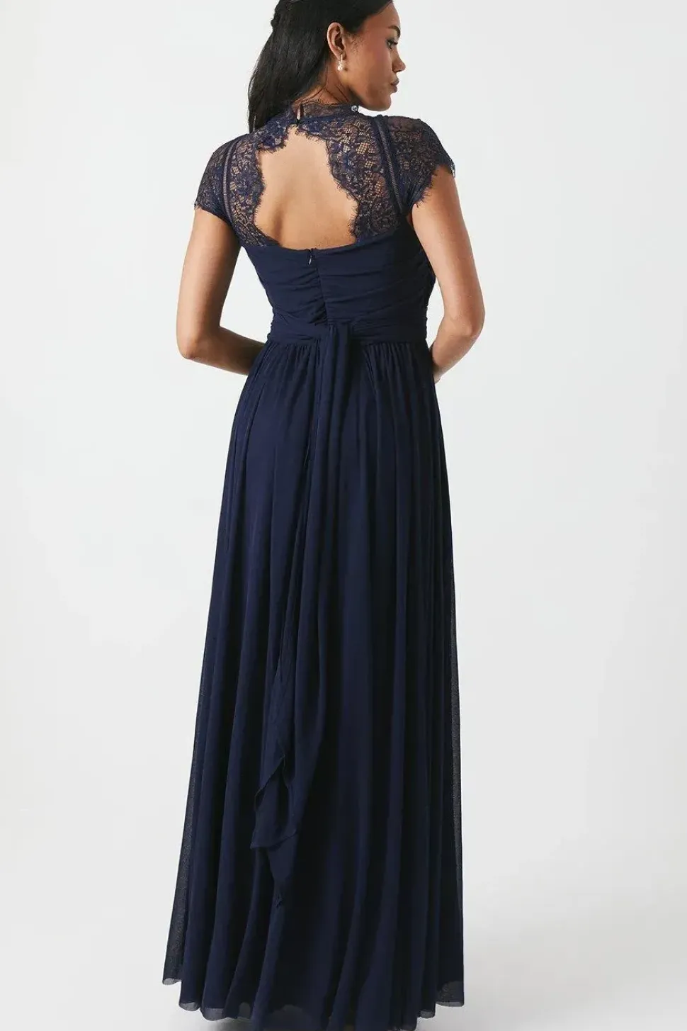 Lace Top Wrap Waist Chiffon Bridesmaid Dress