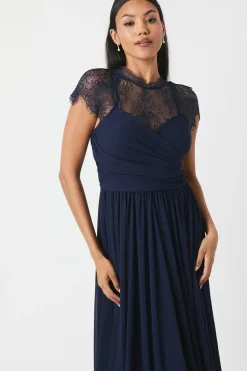 Lace Top Wrap Waist Chiffon Bridesmaid Dress