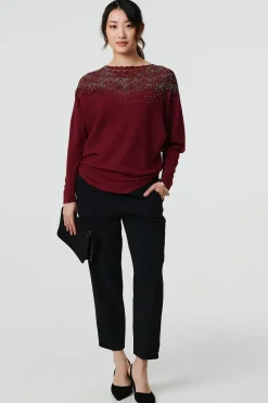 Lace Trim Batwing Long Sleeve Jumper
