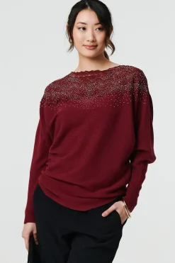 Lace Trim Batwing Long Sleeve Jumper