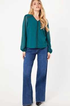 Lace Trim Dobby Blouse