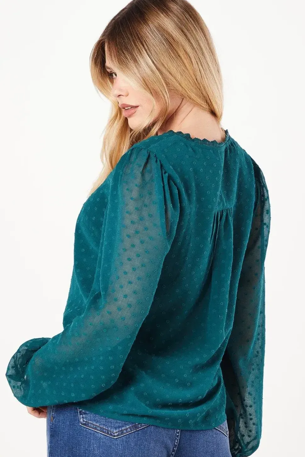 Lace Trim Dobby Blouse