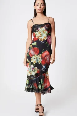 Lace Trim Floral Print Slip Dress Co-ord