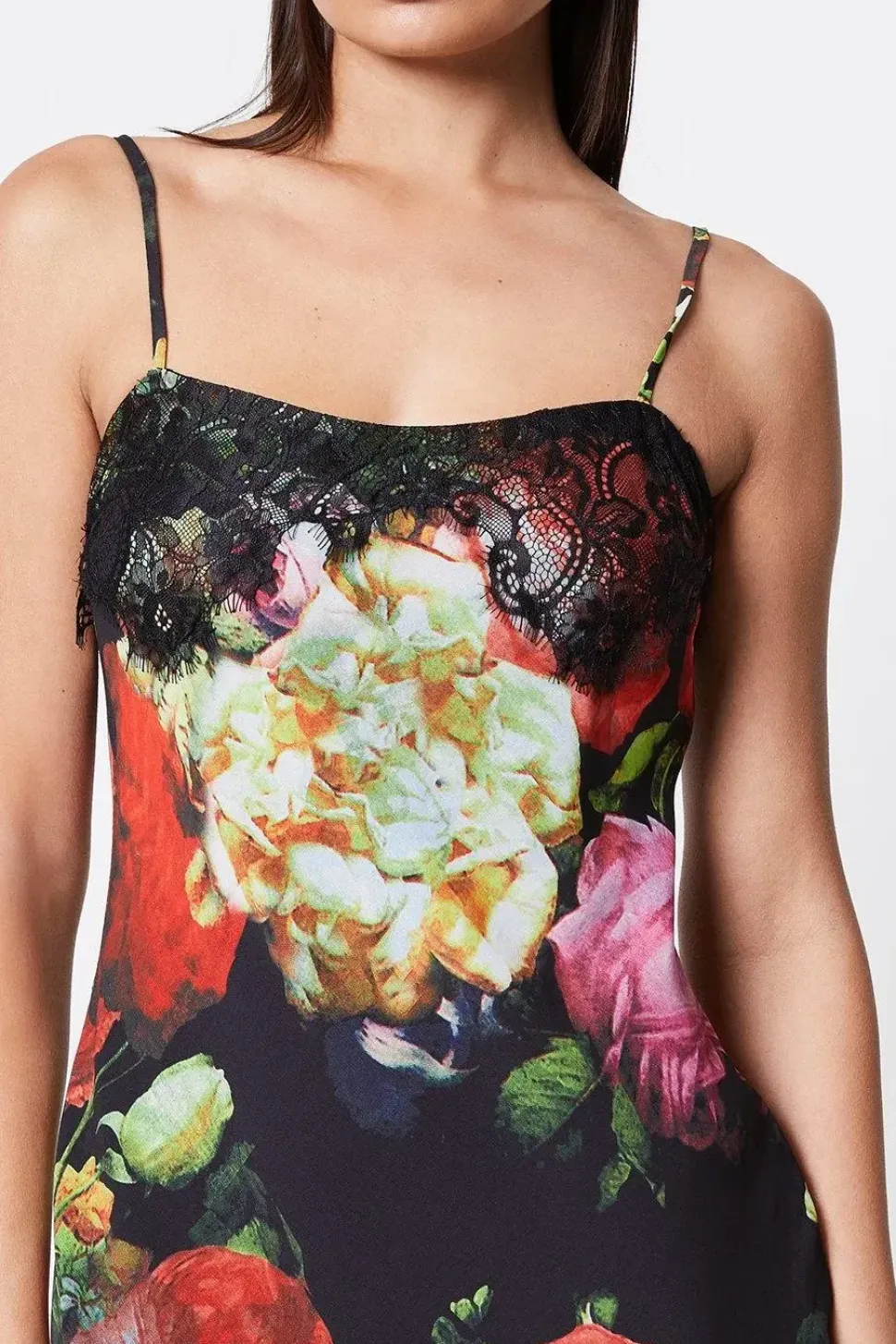 Lace Trim Floral Print Slip Dress Co-ord