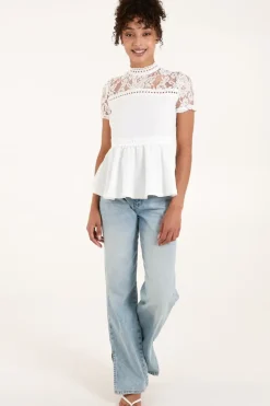 Lace Trimmed Peplum Top