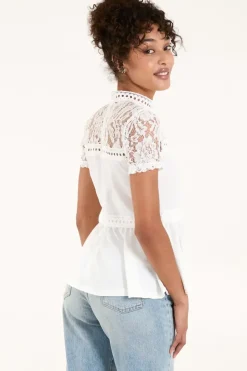 Lace Trimmed Peplum Top