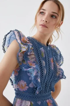 Lace Trim Organza Midi Dress