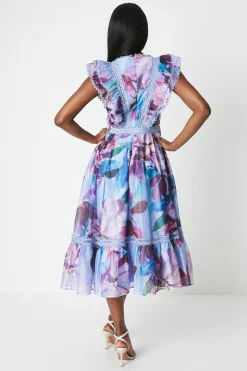Lace Trim Organza Midi Dress