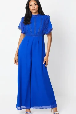 Lace Trim Placement Print Jumpsuit