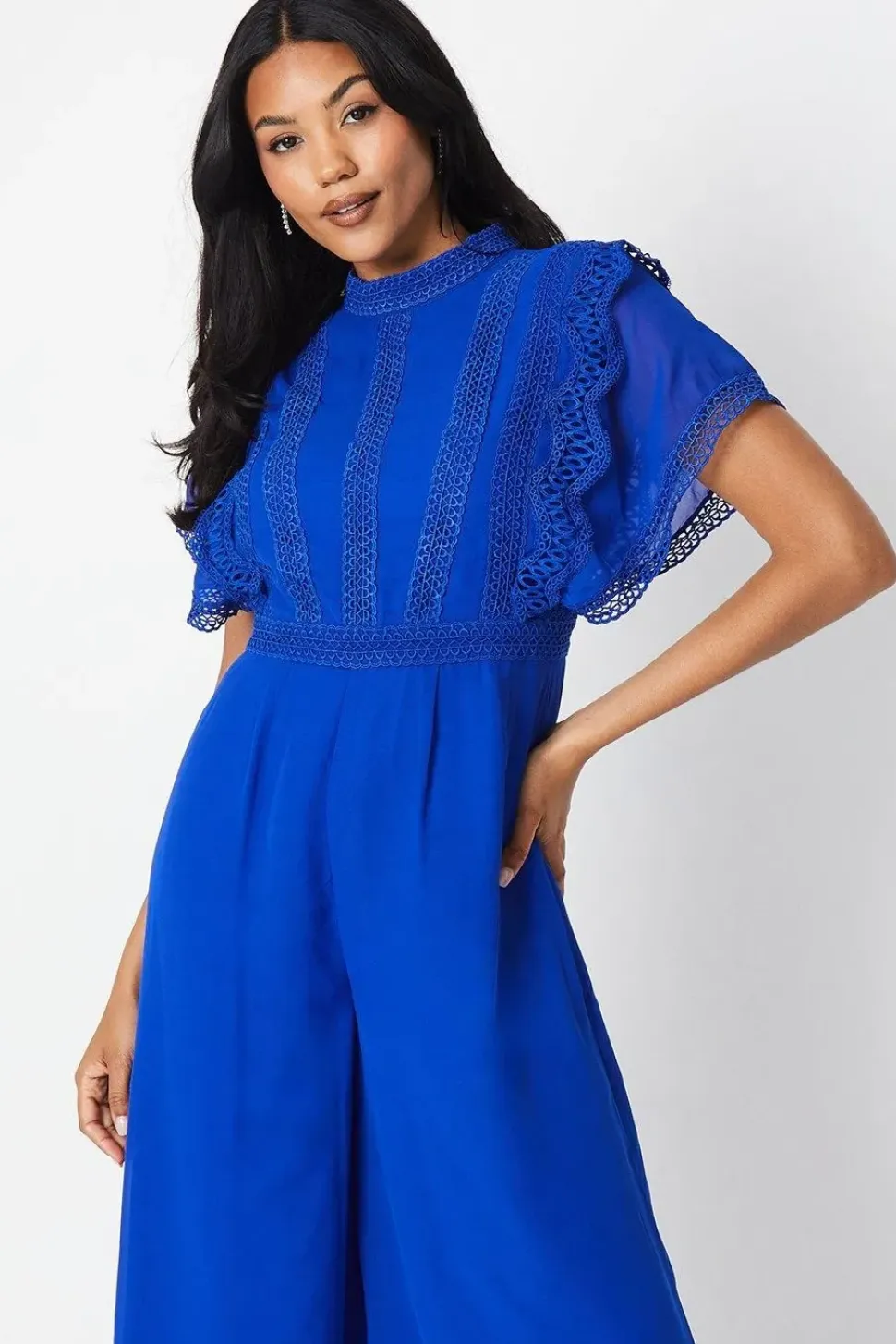 Lace Trim Placement Print Jumpsuit
