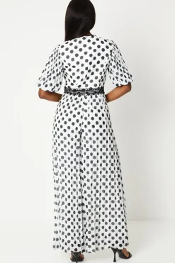 Lace Trim Polkadot Jumpsuit With Pleated Leg