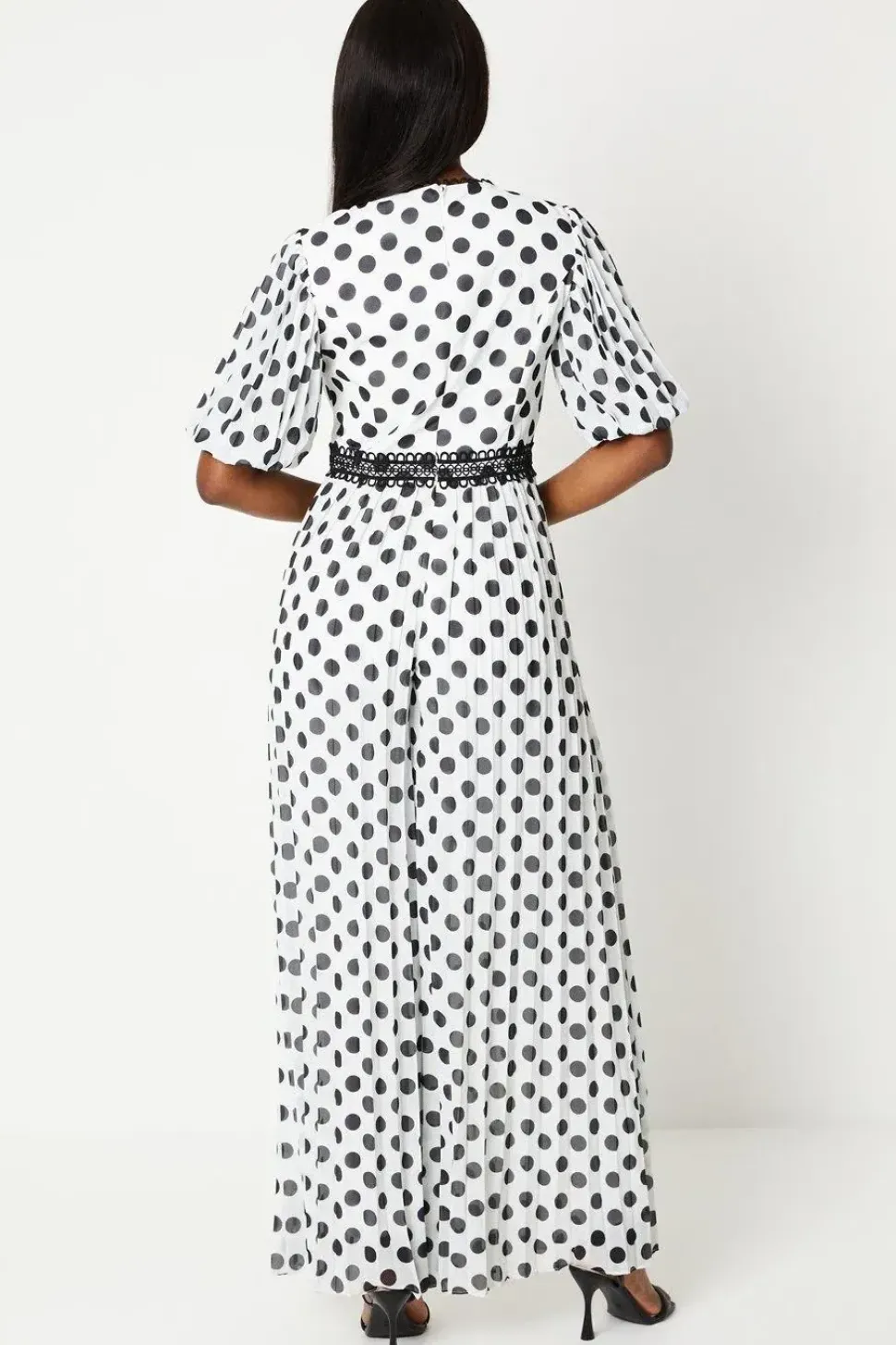 Lace Trim Polkadot Jumpsuit With Pleated Leg