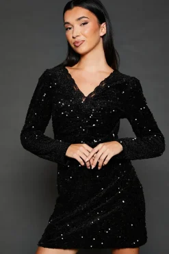 Lace Trim Sequin Mini Dress