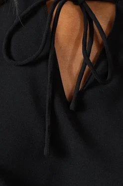Lace Trim Tie Neck Crepe Blouse