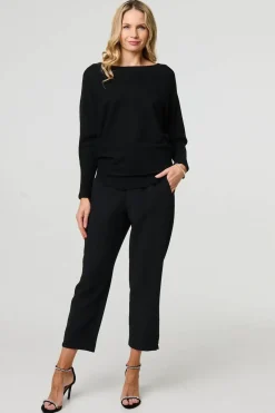 Lace Trim V-Back Boat Neck Jumper Top