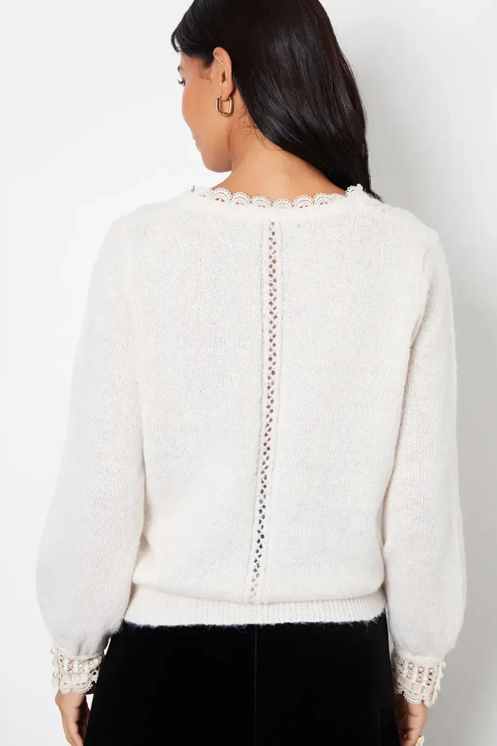Lace Trim V Neck Knitted Jumper