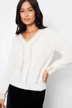 Lace Trim V Neck Knitted Jumper