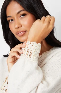 Lace Trim V Neck Knitted Jumper