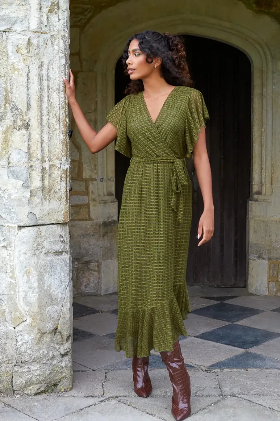 Lace Wrap Midi Dress