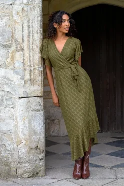 Lace Wrap Midi Dress