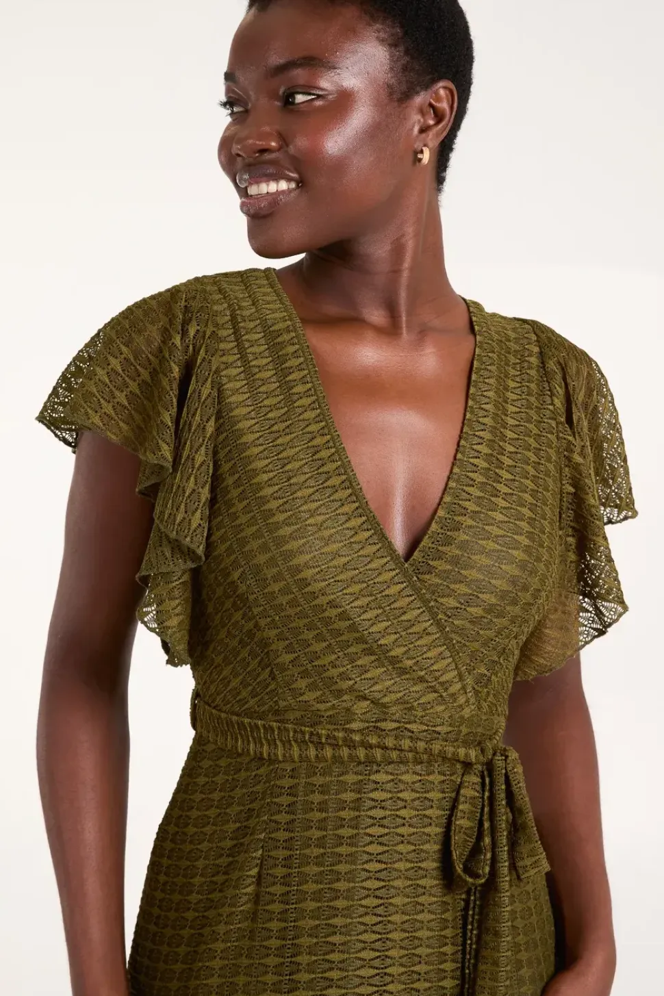 Lace Wrap Midi Dress