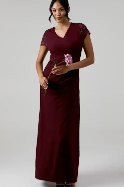 Lace Wrap Over Crepe Bridesmaid Maxi Dress