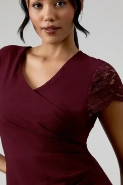 Lace Wrap Over Crepe Bridesmaid Maxi Dress