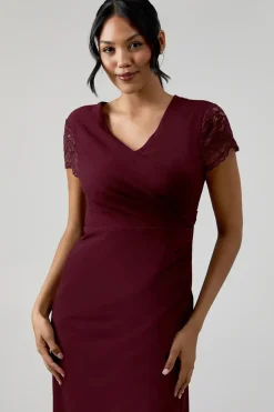 Lace Wrap Over Crepe Bridesmaid Maxi Dress