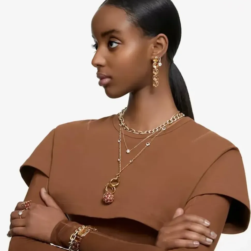 Ladies Constella Gold Plated Hoop Dropper Earrings 5638802