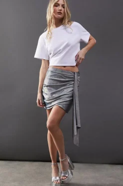 Lame Metallic Wrap Front Mini Skirt
