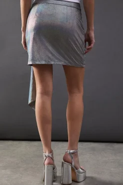 Lame Metallic Wrap Front Mini Skirt