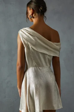 Lame Off Shoulder Tie Side Mini Dress