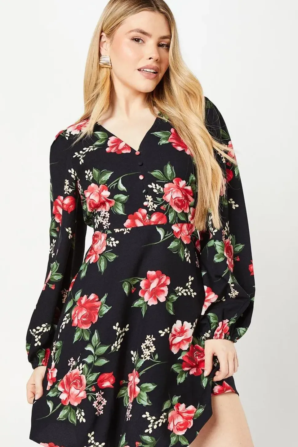 Large Floral Button Front Mini Dress