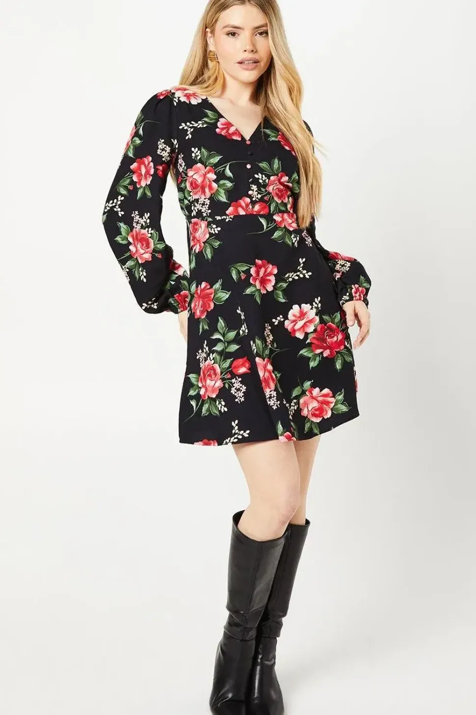 Large Floral Button Front Mini Dress
