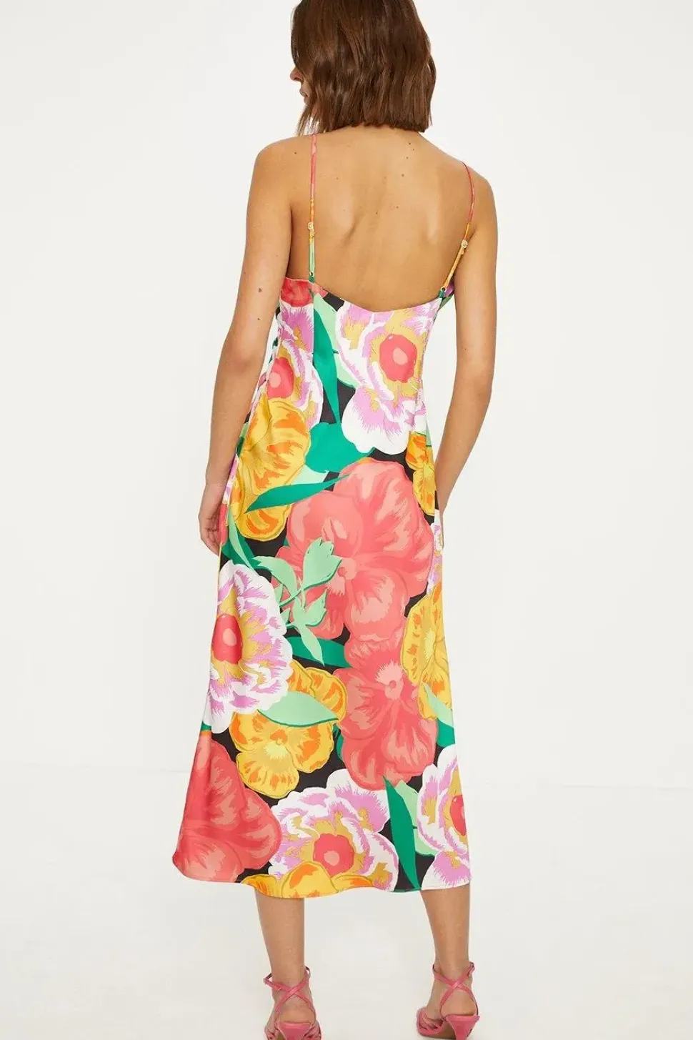 Large Floral Ruched Satin Slip Dress