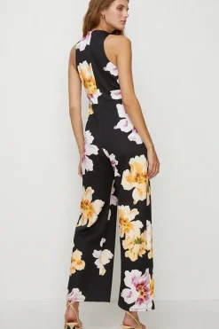 Large Floral Scuba V Neck Jumpsuit