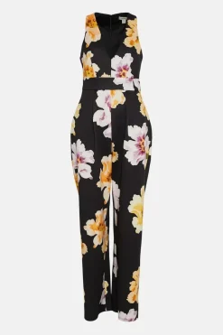 Large Floral Scuba V Neck Jumpsuit