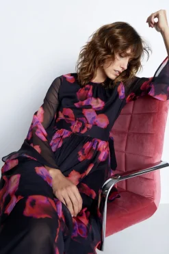 Layered Chiffon Belted Midi Dress