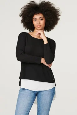 Layered Hem Button Detail Top