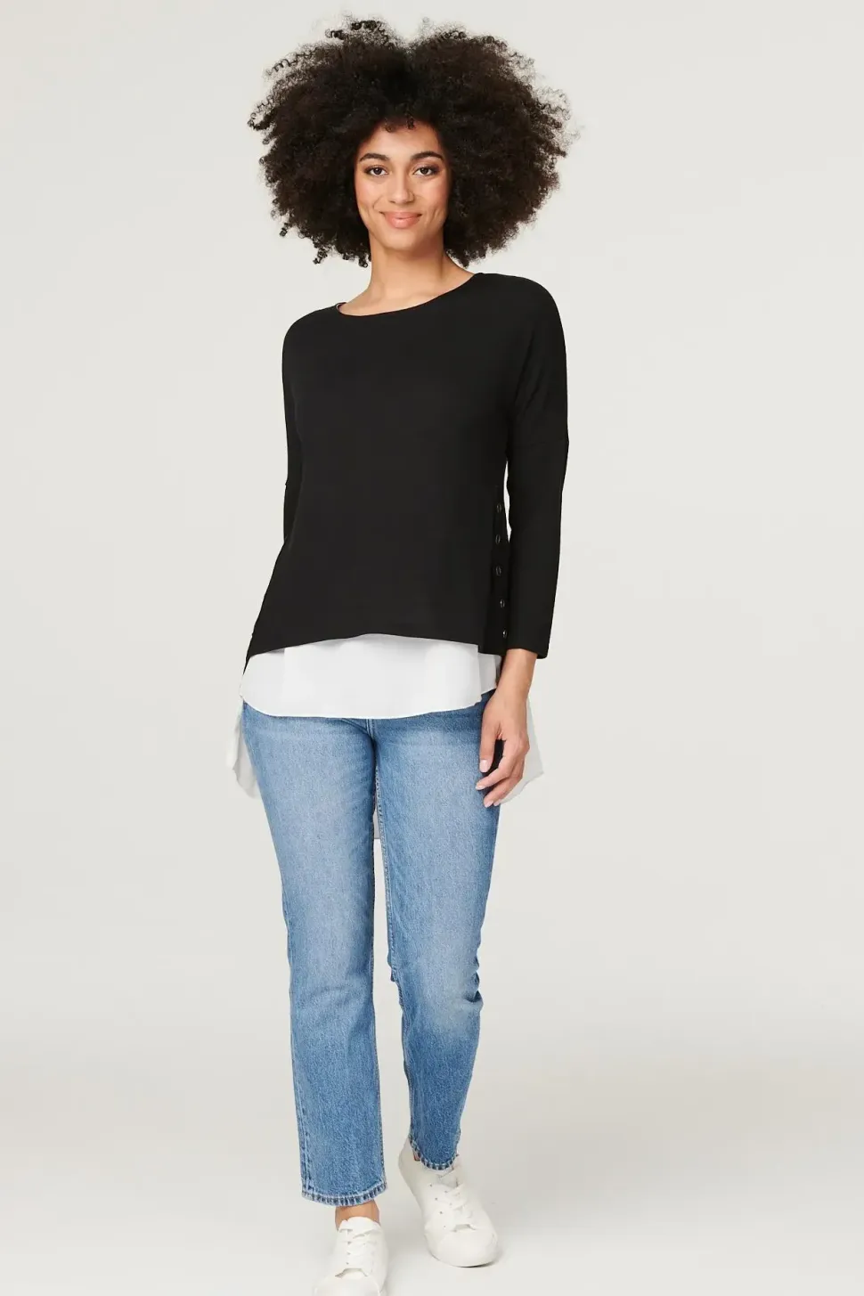 Layered Hem Button Detail Top