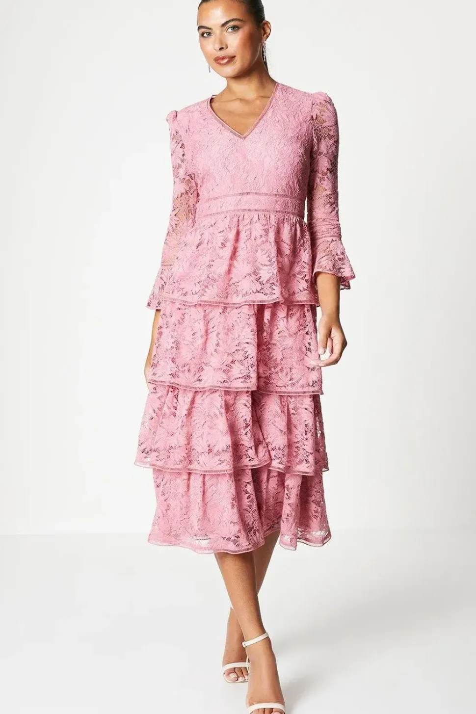 Layered Lace Dress With Ruffle Sleeve