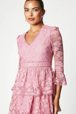 Layered Lace Dress With Ruffle Sleeve