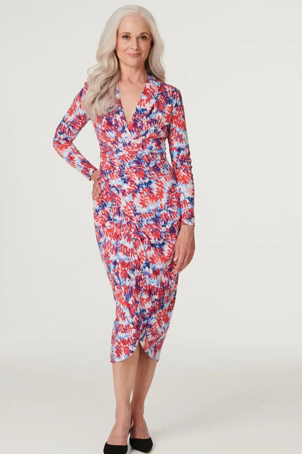 Leaf Print Bodycon Midi Dress