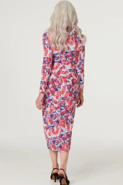 Leaf Print Bodycon Midi Dress