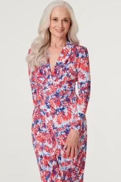 Leaf Print Bodycon Midi Dress