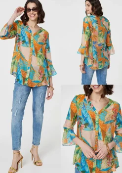 Leaf Print Button Front Blouse
