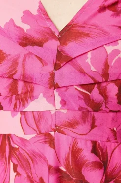 Leaf Print Corsage Tiered Mini Dress